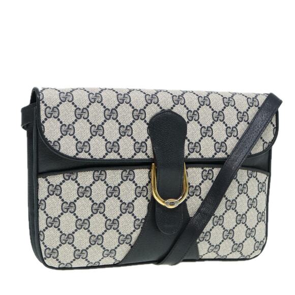 GUCCI GG Supreme Shoulder Bag Pvc Leather Navy Gold - Picture 1 of 16